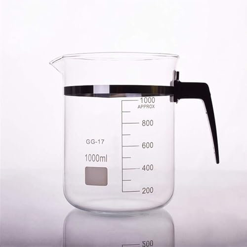 Vaso Medidor De Laboratorio De Forma Baja Con Asa De Plástico - Vaso Medidor De 500/800/1000 Ml Con Escala, Vaso De Vidrio De Borosilicato, Boca De Halcón Con Guía De Flujo Y Asa De Plástico. ,1000ml
