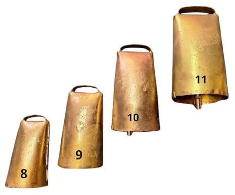 MELONI Kuhglocke Glocke aus Eisen, vermessingt, für Tiere, Kühe, Ziegen, Kälber (8)
