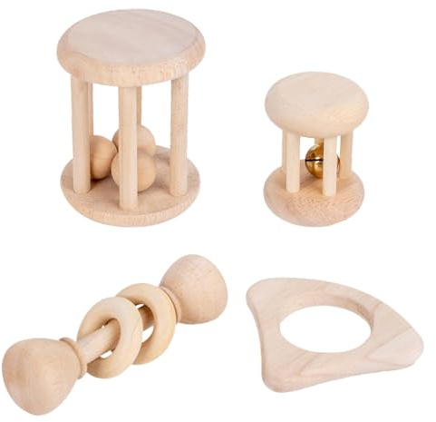 DONGKER Giocattoli di Legno di Coniglio, 4 Pezzi Giocattolo da Masticare per Conigli, Giochi per Digrignare i Denti per Porcellini D'India, Cincillà, Criceti e Piccoli Animali