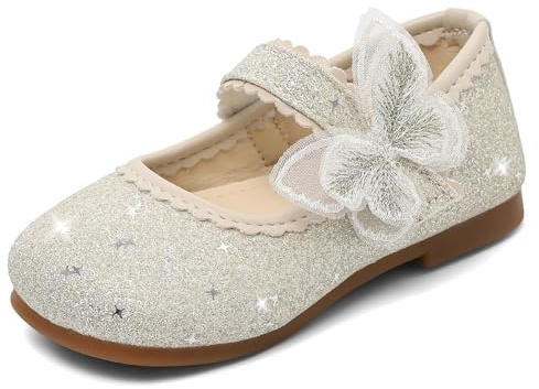 MK MATT KEELY Ballerina Glitzer Mädchen Mary Jane Prinzessin Schuhe mit Schmetterling Kinder Party Flache,Silber,23EU(CN24)