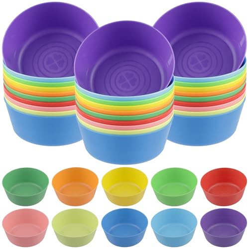 PINGEUI 40 st återanvändbara plastskålar, 300 ml/10 oz okrossbar plast flingskålar picknick salladsskål för fest servis mellanmål frukt (10 färger)
