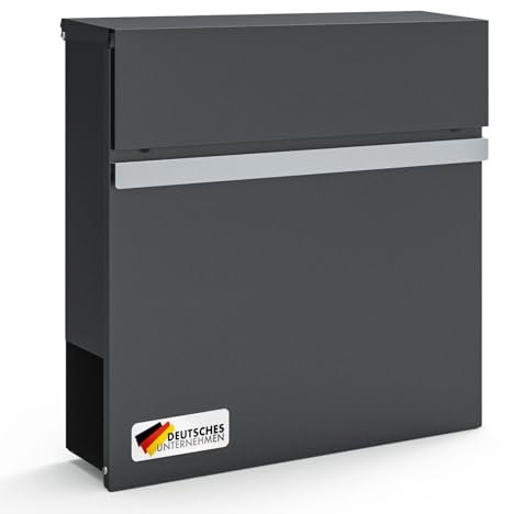 Boîte aux Lettres Murale en Acier INOX avec fenêtres de visualisation et Compartiment Journal – Résistant aux intempéries - 2 clés + kit d'installation fournis (Anthracite Gaston, 37 x 37 x 10,5 cm)