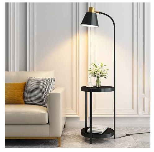 MENGLI-2024 Lampadaire Lampadaire avec étagères, Lampes sur Pied Modernes du Milieu du siècle, Lampe de Table d'appoint Rustique for Chambre à Coucher et Salon Lampe sur Pied(Noir)