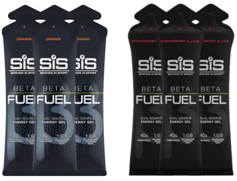 MM Beta Fuel Energy Gel 6 Pack – 3X Orange & 3X Strawberry Lime – Dual Source Carbohydrate Sports Gel for Endurance, Running, Cycling, Triathlon – Fast-Acting Energy & Electrolyte Support