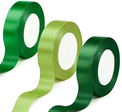 Flying Pottery 3 Rollos Cintas de Colores, 2cm x 22m Cinta de Satén, Cinta Navideña, Cintas De Raso Decorativa, Adecuado para decoraciones bodas, fiestas y regalos festivos (Verde)