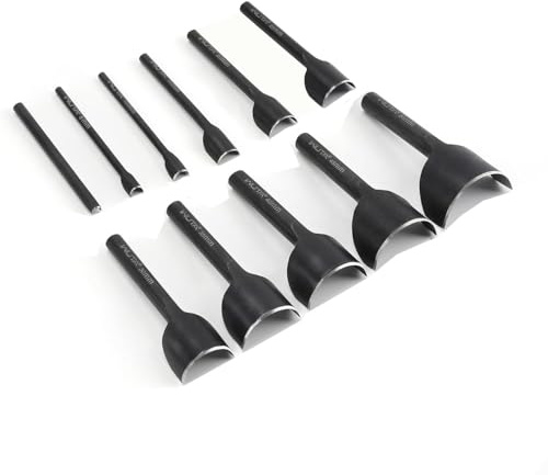 WUTA Halbrunde Schwarz Lochstanzer,11 Stück Kohlenstoffstahl Locheisen Set Leder、für Gürtel Brieftaschen und Uhrenarmbänder Lederhandwerk(Alle Größen)