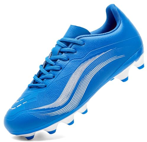 GOGOUP Boys Football Boots Kids Girls Firm Ground Cleats Soccer Shoes Athletics Training Sport Shoes Teenager Profession Competition Futsal Shoes Indoor Outdoor Sneakers Blue UK6