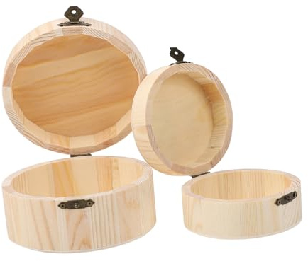 Runde Holzbox 2 Stück für Kleine Gegenstände, Beige, Einschulung Deko | Einfache Aufbewahrungsboxen, Glatt und Gratfrei, für Kinderzimmer und Büro, Leicht zu Tragen