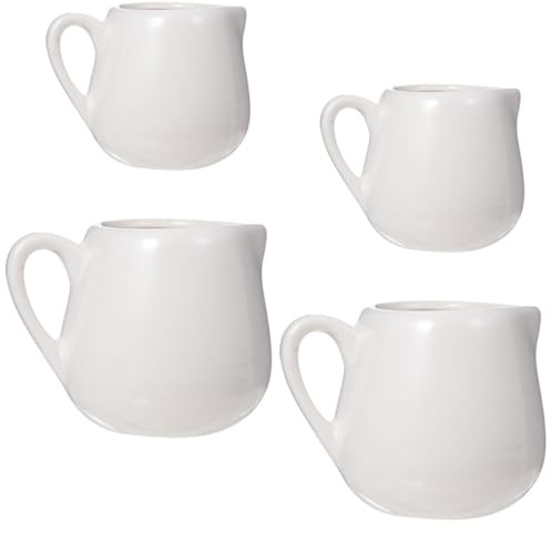 ERINGOGO Mini-Pots à Lait et Sauce en Porcelaine, Lot de 4 Poignées, 2 Tailles, pour Café, Sauce et Vinaigrettes, Accessoires la Cuisine pour Table et Préparation