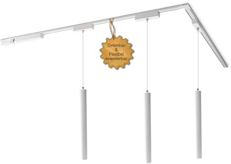 MNK_solution LED Schienensystem Decke Komplettset 3 Pendelleuchte Weiß | Zigbee dimmbar Hängelampe Esstisch – moderne Hängeleuchte für Wohnzimmer, Küche, Esszimmer – Lichtschienensystem Deckenlampe