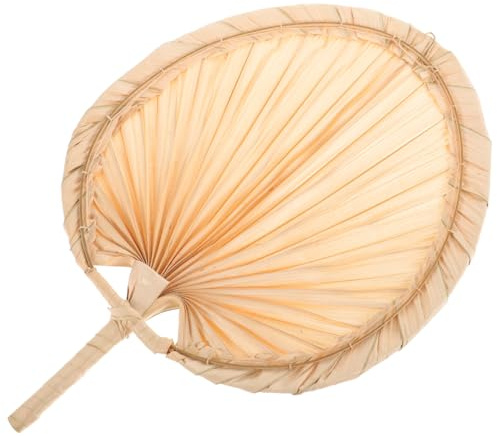 JEWEDECO Ventaglio Fatto a Mano in Foglia di Palma Color Kaki, Ventilatore Portatile Vintage Struttura Intrecciata Naturale, Facile da Trasportare per Festa Estiva in Spiaggia a Casa