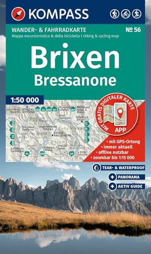 KOMPASS Wanderkarte 56 Brixen / Bressanone 1:50.000: Wander- und Fahrradkarte in einem - inklusive Offline-Verwendung in der KOMPASS-App. Wander-& Radwege. Panorama. Skitouren. Langlaufen. Reiten.