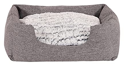 lionto Panier pour Chien avec Coussin réversible Moelleux, lit Douillet pour Animaux au Design chiné avec entrée Basse, pour Chiens & Chats de Toutes Tailles, 60x50 cm, Gris