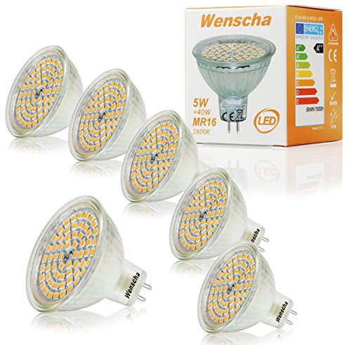 Wenscha MR16 LED Light Bulbs Standard 12V GU5.3 Cap 2800K 40W Equivalent Halogen Replacement Neutral White 5W 120°Beam Angle(Pack of 6)