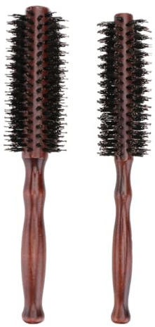 2piezas Cepillo De Pelo Redondo De Cerdas De Jabalí Con Mango De Madera Para Peinar Rizar Y Secar Cabello S