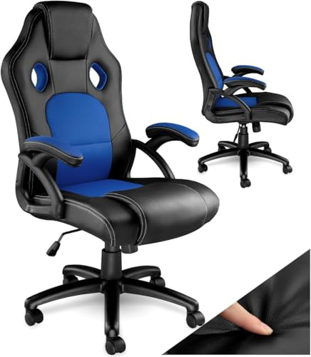 tectake® Chaise de Bureau Fauteuil de Bureau Fauteuil pivotant Design Chaise Gaming, Siege Ergonomique, Fauteuil avec Accoudoirs, Rembourrage épais, Roulette, Hauteur réglable Teletravail