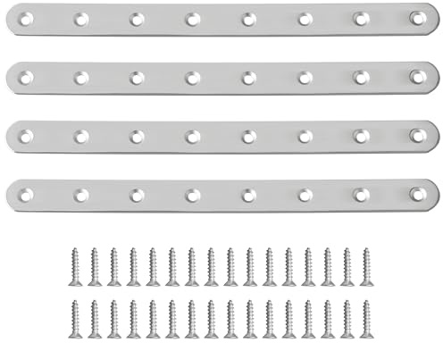 SAYAYO Metal Brackets for Wood Mending Joining Plates Brushed,300X25MM,4PCS | Flat Straight Corner Brace Connector Repair Fixing Bracket with Screws for Wood Furniture, 4MM Thickened Stainless Steel