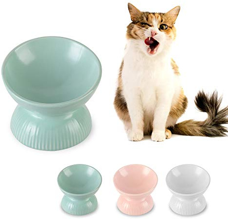Comedero Gato Ceramica Comederos Gatos - Comedero Gato Elevado Inclinado - 125 ml Cuenco Comida Gato Pequeno - Tazones Antivomitos para Gatos - Plato Comer Gato - Apto para Microondas y Lavavajillas