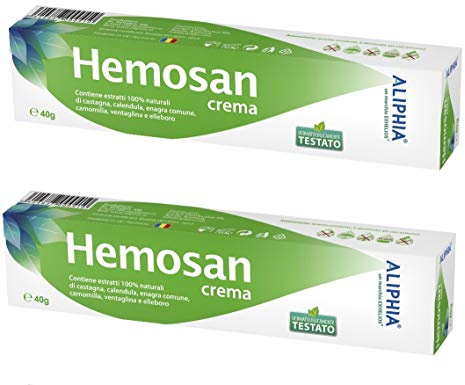 Crema trattamento Esterno HEMOSAN Crema Veloce Efficace Rimedi Disturbi Prurito Eczema Anale Ragadi Anali, Ingredienti Naturali 2 tubi