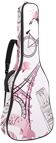 Gitarrentasche mit Reißverschluss, wasserdicht, weich, für Bassgitarre, Akustik- und klassische Folk-Gitarre, Paris, Eiffelturm, Pink Love
