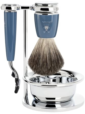 MÜHLE Rasierset mit Schale - Rytmo Serie - Reines Dachshaar - kompatibel mit Gillette-Klingen - Edelharz petrol