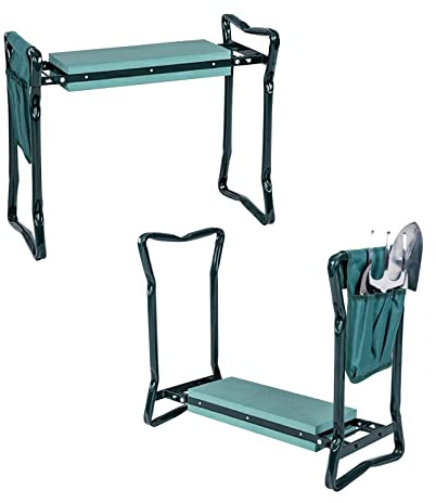 OFFICEJOY Kniebank und Gartensitz, faltbar, 2-in-1, mit Kniepolster aus Eva-Schaum und Abnehmbarer Werkzeugtasche, robuster Stahlrahmen, Keine Montage, tragbarer Gartenhocker und