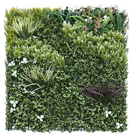 ECOOPTS Gardendecors Depot - Clôture en faux lierre - Panneaux de buis artificiel - Protection UV - Décoration intérieure et extérieure - 101,6 x 101,6 cm - #4 - Mélange de feuilles