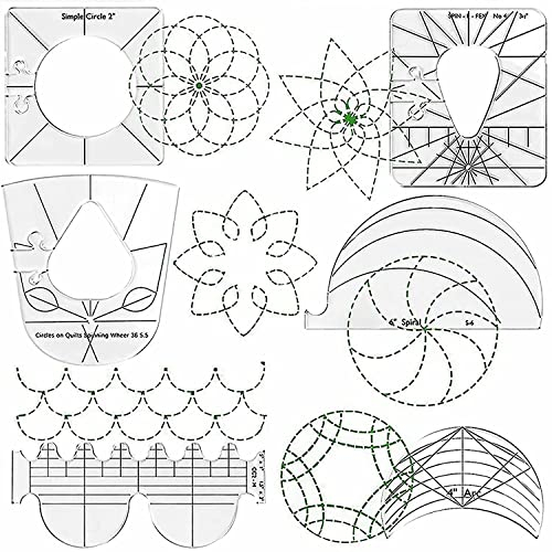 Norhogo 6 Stück Patchwork Lineal Nähen, kurvenlineal für die Nähmaschine quilt schablonen zum Ausdrucken Transparent Quilting Ruler Set DIY Stricken Nähwerkzeuge Template Ruler