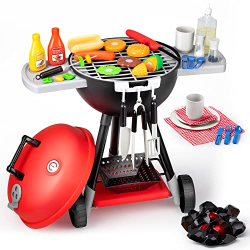 JOYIN 34 PCS Kids BBQ Playset Toy Kitchen Accessories, Outdoor Interactive Kids BBQ Toy, Kids Kitchen Toys for Girls,Kids Bbq Toy with Light, Childrens BBQ Set Birthday Gift for boys age 4 5 6