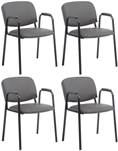 CLP Stapelstuhl 4er Set mit Armlehnen gepolstert Ken Pro, Konferenzstühle Kunstleder stapelbar, Metallgestelle schwarz stabil bis 150 kg, Farbe:grau