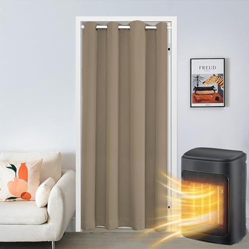 SK Studio Türvorhang Blickdicht Thermo Gardinen Vorhang mit Ösen Thermovorhang Kälteschut Wärmeisolierend für Schlafzimmer Tür Schrank Vorhang Braun 1, 86x203cm | Kälteschut Wärmeisolierend Tür Gardinen für Haustür Wohnzimmer Schlafzimmer, 1, 86x203cm