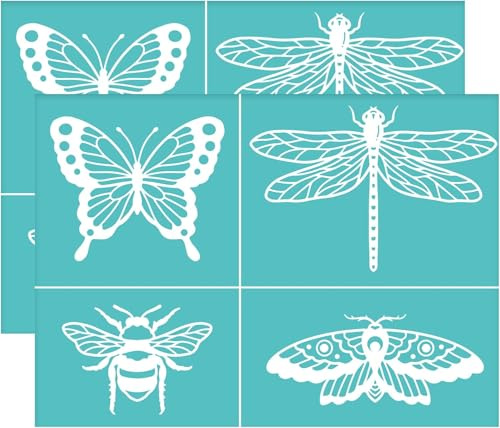 OLYCRAFT 2 Stück 19.5x14cm Selbstklebende Insekten Siebdruck Schablonen Bienen Schmetterling Libellen Motte Wiederverwendbare Siebdruck Schablonen Zum Malen Auf Holz T-Shirt