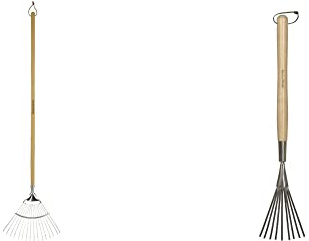 Kent & Stowe Langstiel Laubbesen – Rechenbesen aus Edelstahl für Rasen und Rabatten, Länge: 170 cm & Handbesen lang – Fächerbesen aus Edelstahl zur Entfernung von Laub, Länge: 62,5 cm