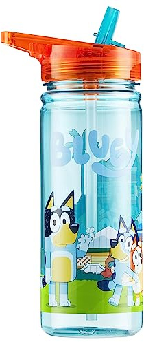 BlueY Trinkflasche Kinder, Plastik-Wasserflasche mit Strohhalm für Reise und Schule 580ml(Flasche mit mehreren Strohhalmen)