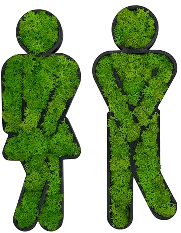Modernes WC Türschild mit echtem Islandmoos, Moos Toiletten-Schild für Badezimmer & Gäste-Toilette Bad, WC-Schild Zeichen Türschild Kloschild Herren Damen Lustig mit Klebepads, Mann&Frau (Schwarz)