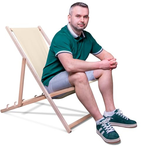 DreamRoots Liegestuhl klappbar Buchenholz, Creme
