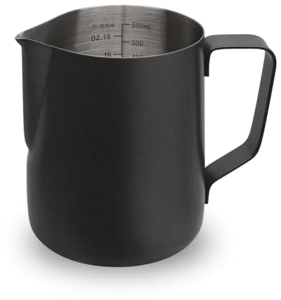 watchget - Brocca per schiumare il latte, 600 ml, brocca per schiumare il latte in acciaio inox, accessorio per macchina da caffè, brocca per latte e cappuccino, colore: nero