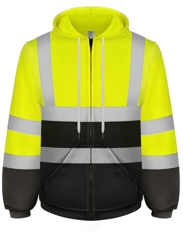 Graunton Warnschutz Pullover Herren Mit Reißverschluss, Warnschutzjacke für Männer und Frauen，Reflektierendes Sweatshirt für Baustelle，Flughafen，Aktivitäten im Freien， Gelb schwarz, XL.