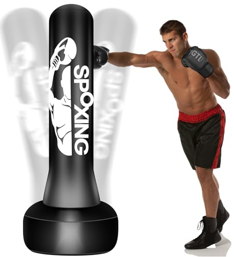 Schwerer Boxsack für Erwachsene, 175 cm, freistehender Boxsack mit Ständer, geeignet für Herren-Training, MMA, Muay Thai, Fitness, idealer freistehender aufblasbarer Kickboxsack