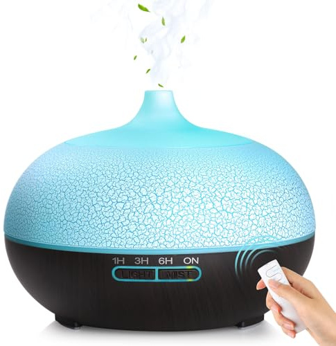 Difusor de Aceites Esenciales 550 ML, Humidificador Ultrasónico GeeRic 7 Colores LED Silencioso Purificador de Aire Difusor de Aroma Nebulizador para Aceites Perfumados para Hogar Oficina Yoga Oscuro