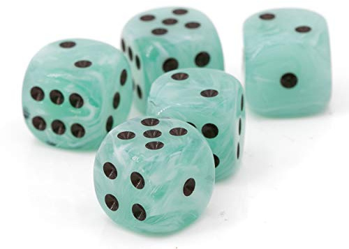 XL W6 Würfel (20mm) in rauchiges Jade/Schwarze Punkte - Made in Germany - WeLoveDice - 5 Stück