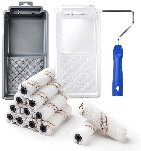 Mister Rui Microfiber Paint Roller Set, Small Paint Roller 4 Inch, Paint Roller Sleeve, Mini Rollers for Wood, Painting and Renovating Projects of Small Areas, Used with Most Paints and Stains