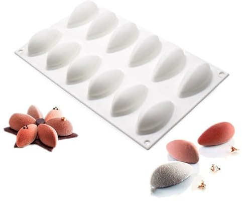 AFINSEA 3D Quenelle Dessert Silicone Baking Mold for Mousse Cake, Silicone Molds for Chocolate, French Dessert Mold for Pastry Chocolate, Reusable Non-Stick Easy Release Baking Molds (12-Cavity)