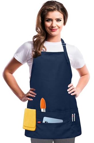 TEXVIDA Aprons for Women Men with 7 Pockets – Zipper Pocket - Buckle Closure - Server, Waitress, Hair Stylist, Short Apron (Navy)