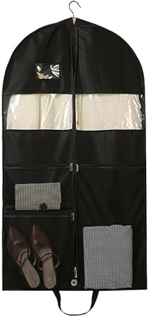 60” Largo Bolsa de Traje Bolsas de Ropa con Bolsillos/Asas, Fundas de Ropa Transpirables Plegable, Antipolvo Bolsa Protectora de Ropa, Fundas de Bolsa de Vestir Colgantes para Viajes
