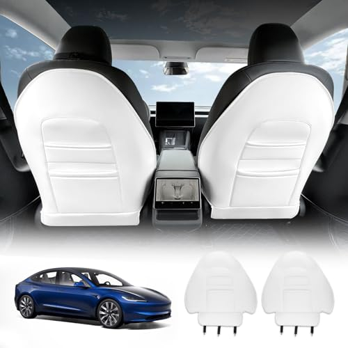 FDAIUN für Tesla Model 3 2024 sitzschoner kindersitz rückenlehne Model 3 seat Kick Protector Rücksitz Anti-Kick Leder Sitz zurück (Weiß)