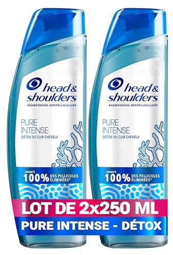 Head & Shoulders Pure Intense Détox Du Cuir Chevelu Shampooing Antipelliculaire 2x250 ml, Aux Minéraux Marins, Pour Cuir Chevelu Gras, Jusqu’à 100 % des pellicules éliminées