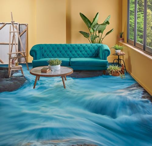 Benutzerdefinierte Boden Wasserdichte Stereo-Aufkleber 3D blaues Meerwasser 3D-Bodenfliesen Aufkleber Bodenbelag Tapete Wandbild PVC Wasserdicht selbstklebende Tapete Wohnkultur,430 * 300cm