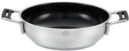 RÖSLE SILENCE PRO CeraPlus sartén para servir, antiadherente y robusta - Ø 24 cm, resistente al calor hasta 260 °C, recubrimiento cerámico, plata, acero inoxidable 18/10, apta para lavavajillas
