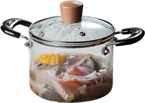Pentola da cucina in vetro borosilicato trasparente, pentola per stufato con coperchio per scaldare pasta, pasta, zuppa, 1500 ml